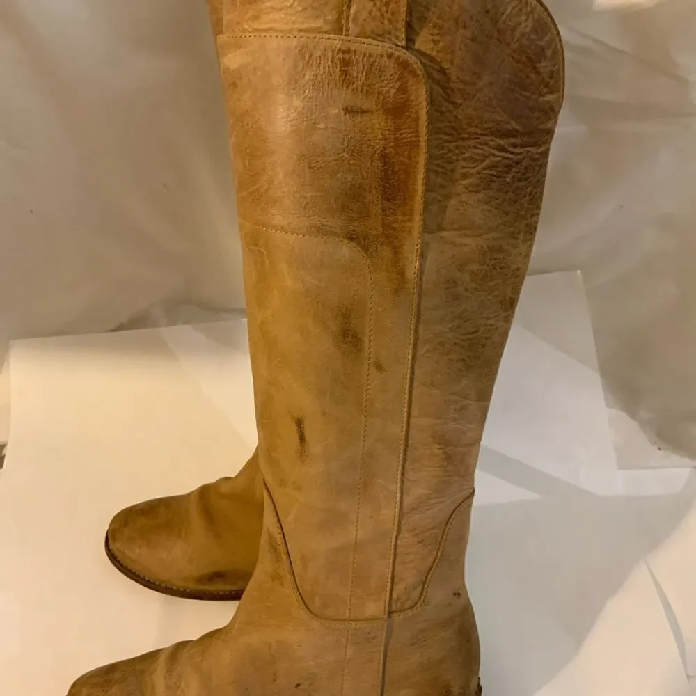 Frye Riding Boots Leather distressed Knee High Round Toe Brown US 6